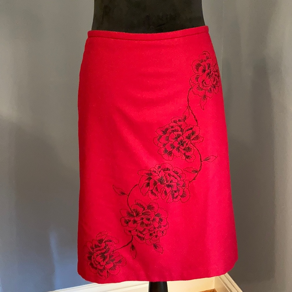 Loft wool blend embroidered skirt